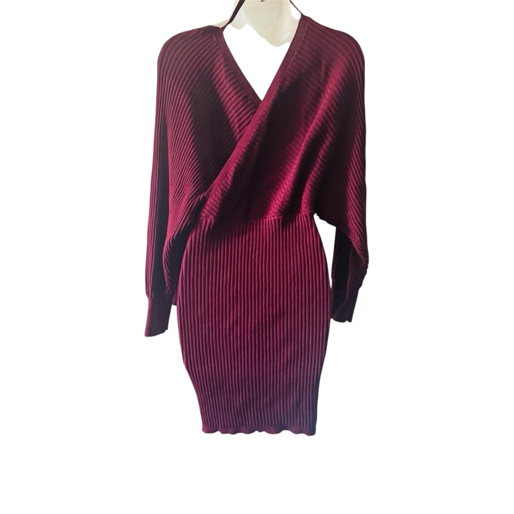 Women Knitted V Neck Long Sleeve Bodycon Jumper Sweater Dress Party Short Dress